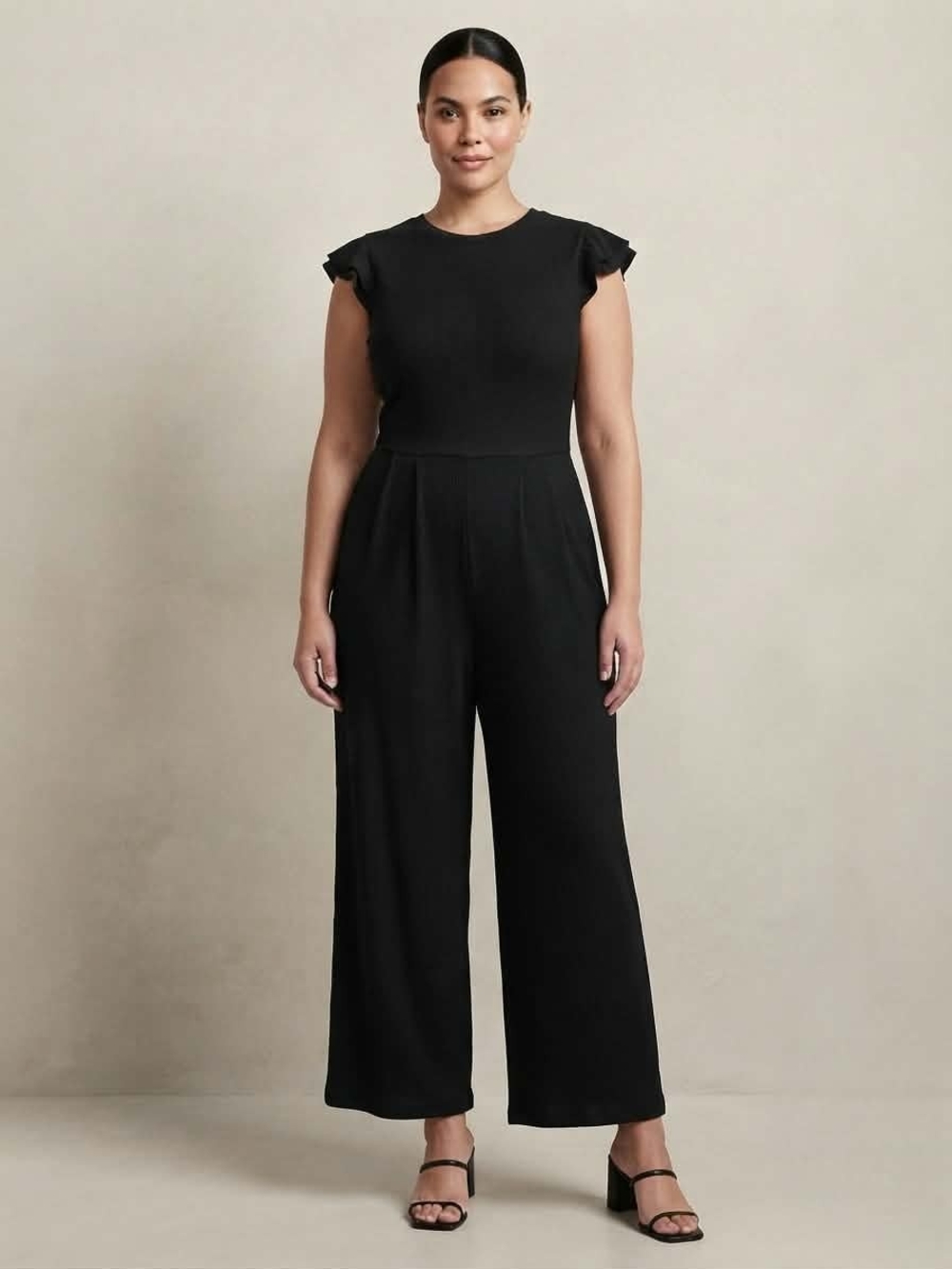PRETTYGARDEN Wide Leg Flutter Sleeve Ribbed Romper / Jumpsuit Medium